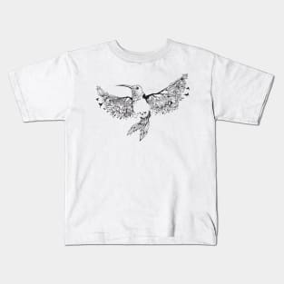 hummingbird with floral background Kids T-Shirt